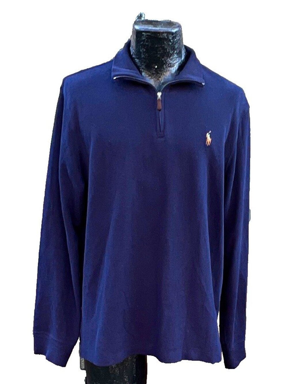 Polo Ralph Lauren Mens Medium Estate Rib Navy Blue Quarter Zip Pullover Sweater